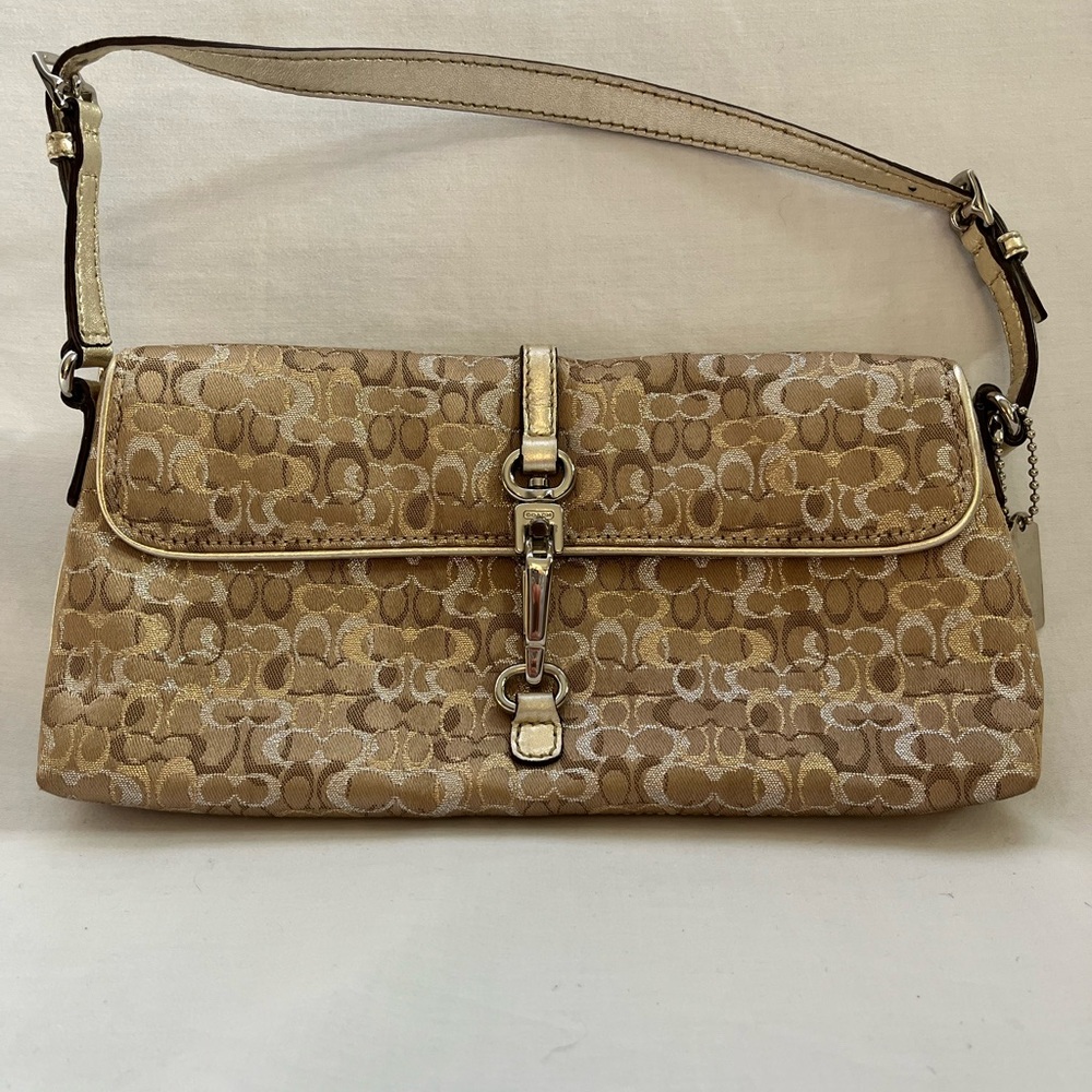 Coach Gold Metallic Signature Evening Bag